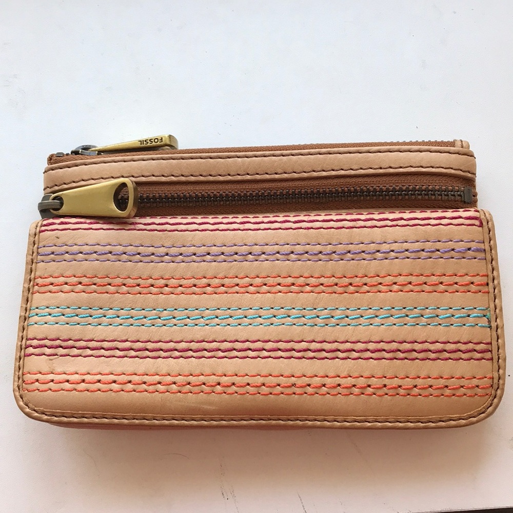 Fossil Tan Wallet with Multicolor Stripes
